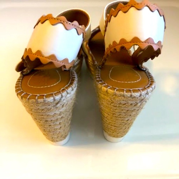 New SEE by CHLOE' Glyn Scalloped Leather Espadrille Wedge Sandal 11 MSRP $350 - Picture 6 of 9